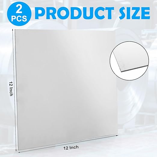 2 Pack 14 Gauge Sheet Metal 12x12 Stainless Steel Sheets 2mm Cold Rolled Steel Plate Weldable Metal Panels for DIY Craft Projects, Industrial, Professional