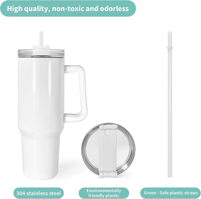 40 oz Sublimation Tumblers 20 Pack with 5 Color Handle Lid and Straw Stainless Steel Double Wall Vacuum Insulated Travel Mug Cup Bulk Sublimation Blank for DIY Gift
