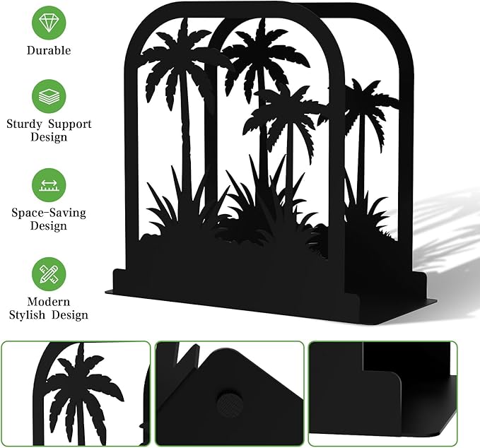 Stylish Napkin Holder,Black Metal Coconut Trees Design Napkin Holder for Table,Cushioned Base Paper Napkin Dispenser for Kitchen,Dining Room Table,Restaurant,Picnic