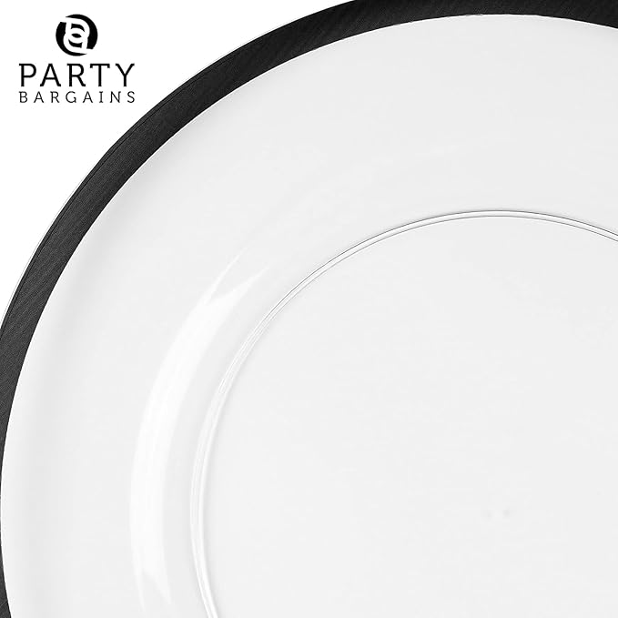 PARTY BARGAINS 13-Inch Charger Plates - 96 Pack, Clear Black Rim, Heavy-Duty Disposable Chargers for Elegant Dining - Ideal for Weddings and Formal Events