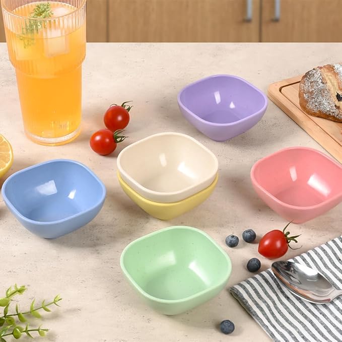 12 Pack Small Bowls, 4.5 OZ Assorted Colors Dipping Sauce Cups, Wheat Straw,Unbreakable,Plastic Prep for Side Dishes, Dessert, Snacks