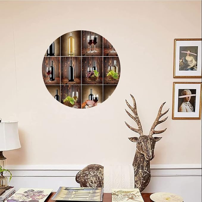 Ceramic Plates, Wine Decorative Ceramic Plates, Wine Themed Collage on Wooden Backdrop with Grapes and, 10 Inch, for Dining, Parties, Wedding, Brown Black Red