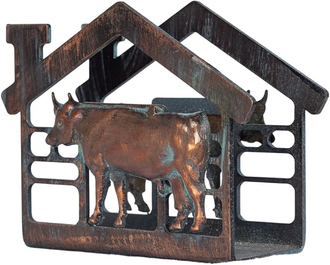 Metal Cow Napkin Holder for Table, Rustic Farmhouse Napkin Holders for Paper Napkins, Antique Copper Paper Towel Tissue Napkins Dispenser for Home Kitchen Coffee Shop Bar