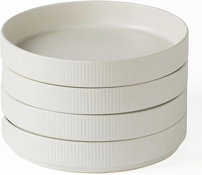 famiware Star 7.5" Pasta Bowls Set, Salad Bowl Set of 4, Double Reactive Glaze, Stackable, Perfect for Your Friend for Housewarming, Thanksgiving, Christmas, Matte White