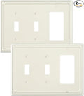 2-Pack Combo Decorator/Double Toggle Light Switch Cover Plate, Light Almond Pearls Decorative Switch Plates and Outlet Covers, Metal Wall Plates for Electrical Outlets
