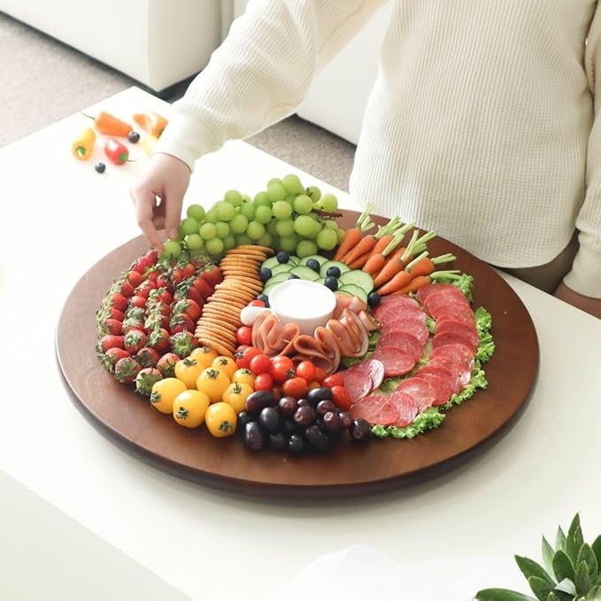 CONMEOCON- 22" Wooden Large Lazy Susan for Table Top with Premium Rubber Wood Sturdy and Good Craftsmanship, Large Charcuterie Board for The Party and Dining Table