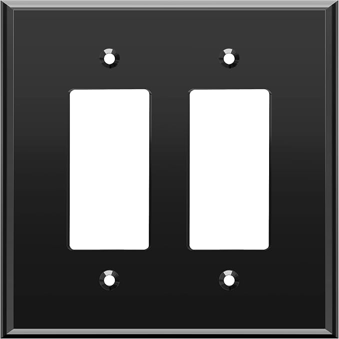 LIDER Double Decorator Wall Plate, Impact Resistant, Mirrored, Plexiglass Dual Outlet Cover or Light Switch Cover, Acrylic, Reflective Finish, Modern, Oversized 2-Gang 5.25" x 5.25", Black