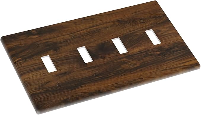 Light Switch Cover Brown Rustic Wood Grain Vintage Wooden Texture 4 Gang Switch Plate Quad Toggle Wall Plates Decorative Switchplate Electrical Outlet Cover for Cabin Bedroom Decor