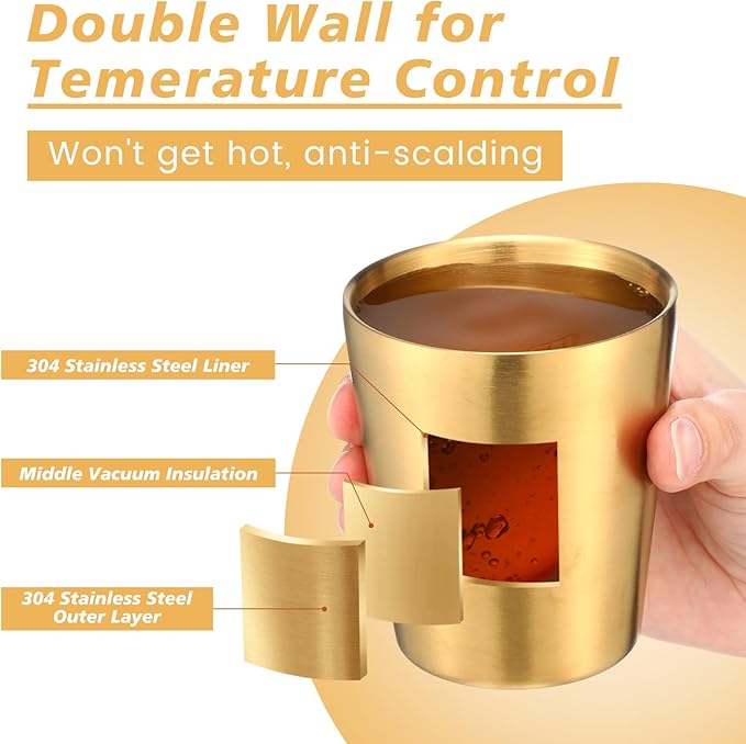 Amyhill 12 Pieces Stainless Steel Cups Double Wall Tumbler Glasses Stackable Metal Drinking Cups Insulated Drinking Glasses Reusable Camping Mugs for Home Camping RV BBQ Office Party(Gold,8.8 oz)