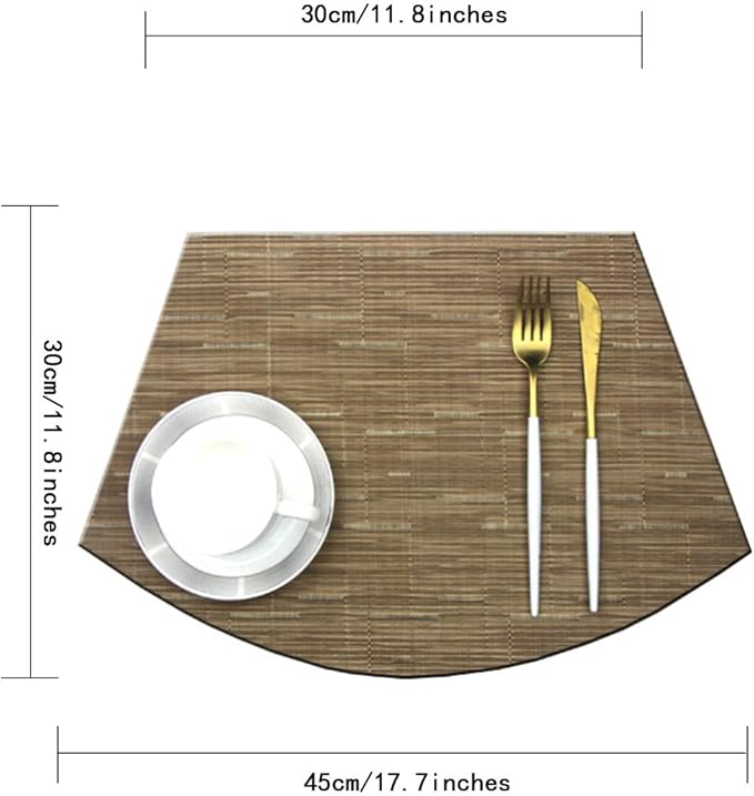 Wedge Shape Placemats for Round Dinner Table Woven Vinyl Wipe Clean Non Slip Plastic Table Mats Set of 4（Khaki）