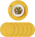 Artoid Mode Yellow Faux Leather Placemats Set of 6, 15 Inch Waterproof Wipeable Heat Resistant Vinyl Place Mats, Reversible Table Mats for Summer Kitchen Dining Decor