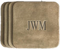 Ox & Pine Personalized Leather Coaster - Sold Individually or in Sets of 4 - Customize Inscription - 100% Full-Grain Leather – 4" Round or 4" Square (Square, Stone Natural, Set of 4 Coasters)
