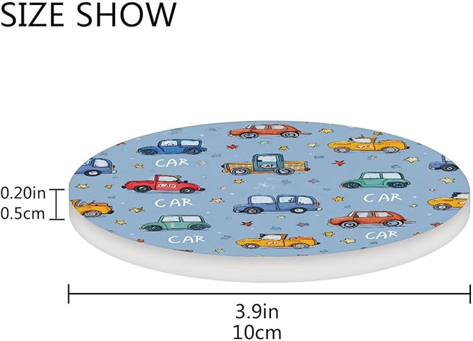 Coasters for Drinks Coaster Drink Set Decorative Coffee Table Desk Cup Mat Spring Cute Cork Bar Backing Round Home Decor Blue Cute Cars and Stars24