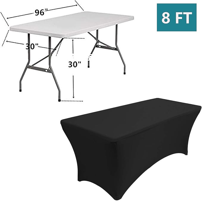 RELIANCER 1 Pack Stretch Spandex Table Covers for Rectangular Tables,8FT Elastic Fitted Tablecloth,Universal Rectangular Table Cloth Protector for Outdoor Party,Wedding,Bar,Birthday,Banquet,Events