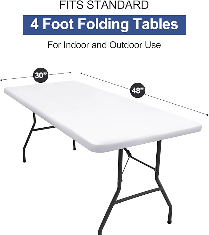 homing 2 Pack Rectangle Table Cloth, Elastic Fitted Fabric Tablecloth Fits for 4 Foot Folding Tables, Washable Table Cover for Picnic, Camping, Indoor & Outdoor (White, 30" x 48")