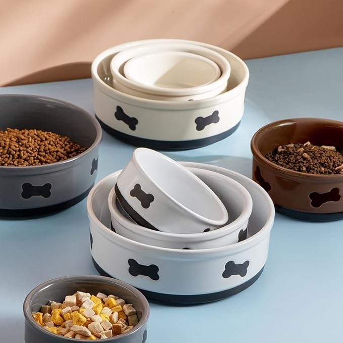 Sweejar Ceramic Dog Bowls with Bone Pattern, Dog Food Dish for Large Dogs, Porcelain Pet Bowl for Water 70 Fl Oz (White)