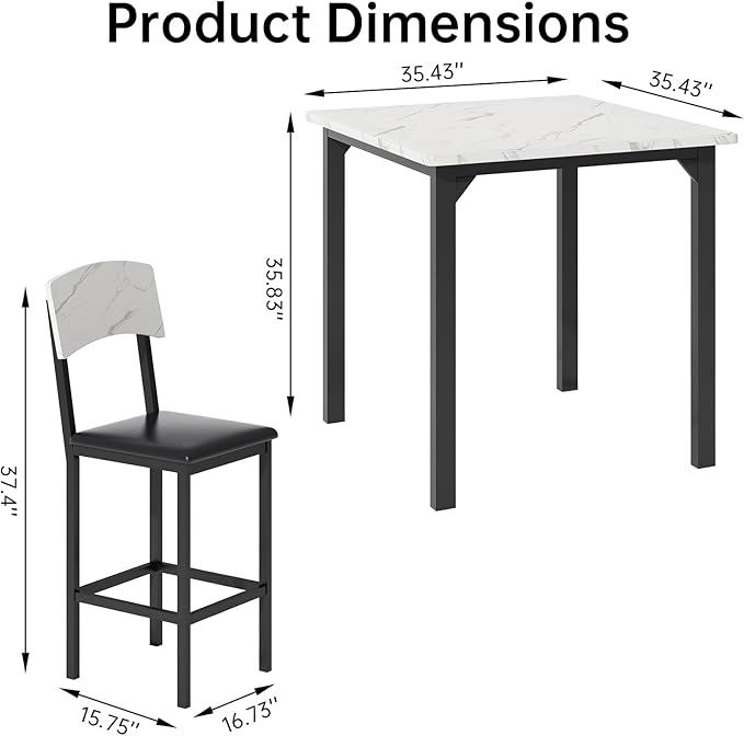 AWQM 5-Piece Dining Table Set, Dining Table Set for 4, Counter Height Table & 4 Bar Stools, Modern Kitchen Dining Set, with Upholstered Chairs, Compact Dining Set for Small Spaces, Marble Texture