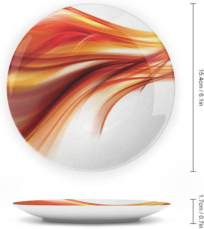 Ceramic Display Plate, Abstract Ceramic Hanging Decorative Plate, Modern Smooth Lines Blurred Smock Art, 10 Inch, Living Room Kitchen Decoration Household, Orange Red