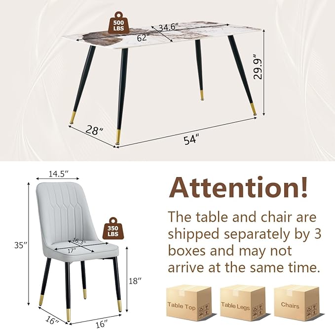5 Piece Dining Table Set, 4 Chair Dining Table Set, Sintered Stone Kitchen Table Top and Modern Chairs Set of 4 for Kitchen Dining Room