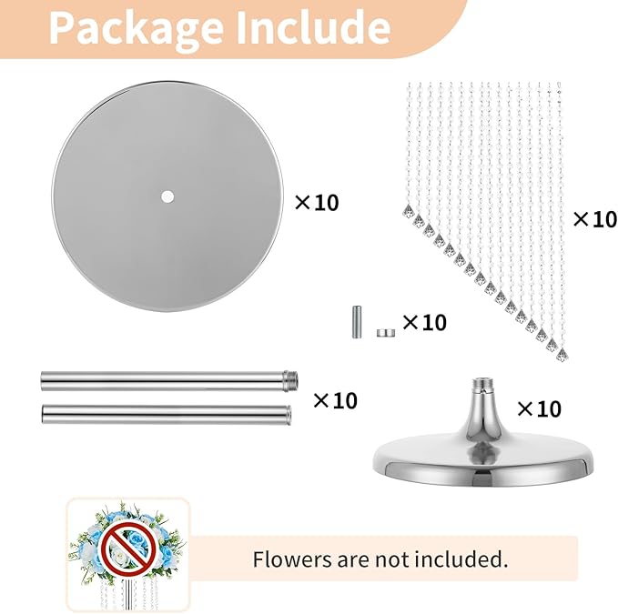 Nuptio Wedding Centerpieces Silver Vases: 10 Pcs 27.6in Tall Crystal Flower Vase Metal Flowers Stand for Party Tables Decorations - Elegant Bulk Weddings Decoration Table Chandelier Centerpiece stands