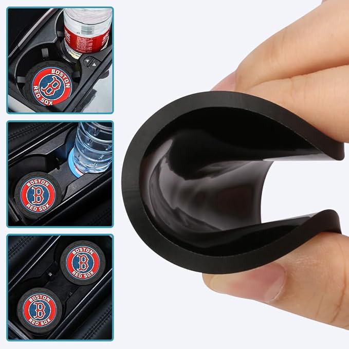 Silicone Red Sox Car Cup Holder Coasters,Baseball Fans Car Coasters for Boston Red Sox Fans, Non-Slip Universal Fit Cup Holder Insert