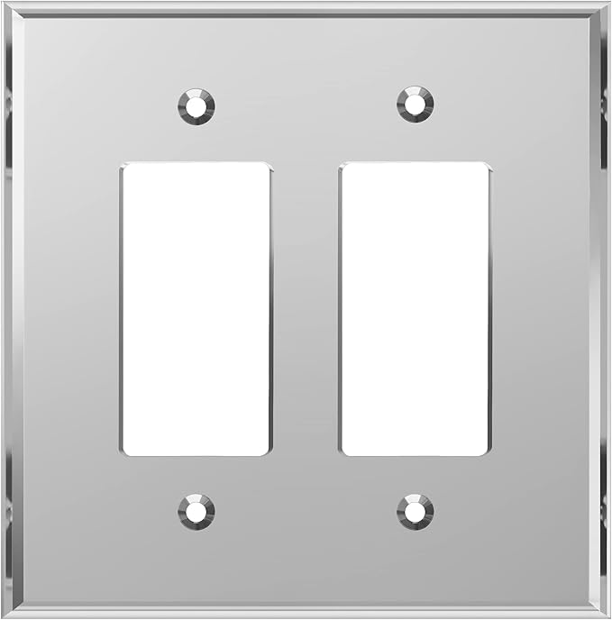 LIDER Reflective Acrylic Decorator Wall Plate, Mirrored Light Switch Plate, Plexiglass Outlet Cover, Acrylic Glass, Oversized 2-Gang 5.25" x 5.25", LWP-32O-ASV, Silver