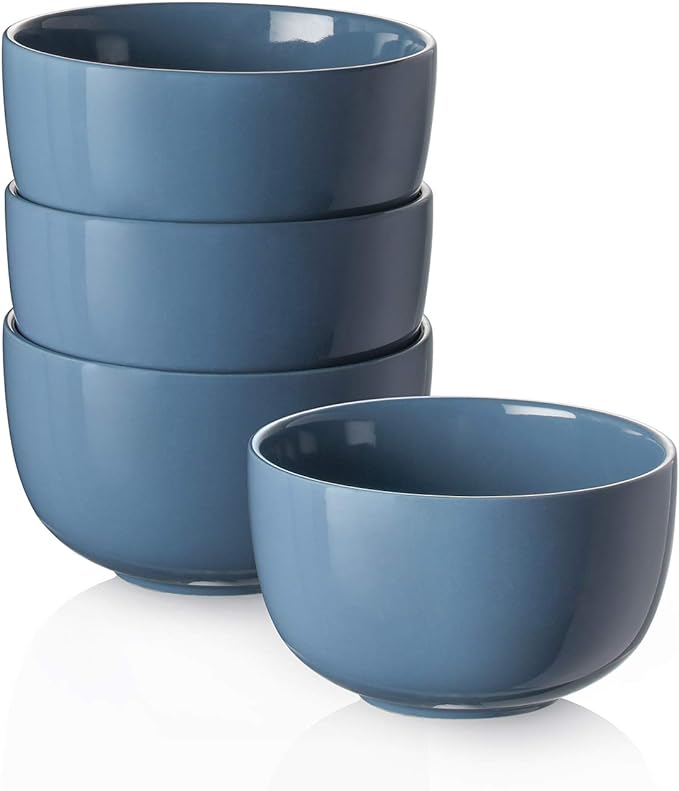 DOWAN 5.8" Deep Soup Bowls & Cereal Bowls - 30 Ounces Large Bowls Set of 4 for Kitchen - Ceramic Bowls for Cereal, Soup, Oatmeal, Salad, Ramen, Noodle, Rice - Dishwasher & Oven Safe (Airy Blue)