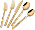 DEACORY Silverware Set Gold Bamboo Pattern Handle Flatware Set, 60-Piece Stainless Steel Cutlery Set Service for 12