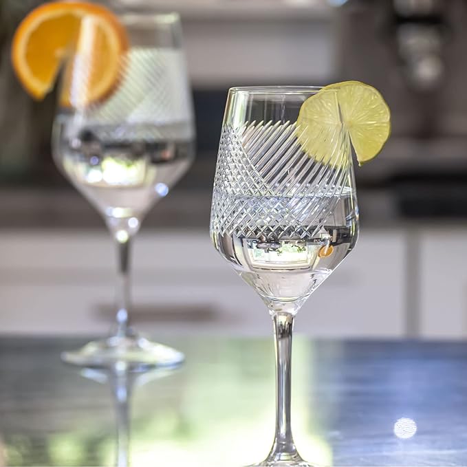 Rolf Glass Bourbon Street 10.75oz White Wine Stemmed Wine Glass Set of 4 | Lead-free Glassware | Diamond-Wheel Engraved and Polished | Classically Modern Designs | Made in the USA
