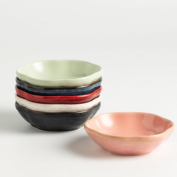 4.4Oz Kiln-Changed Dipping Bowls, 4.3 Inches Ceramic Flower-Shaped Soy Sauce Dishes, Small Appetizer/Side Plates Set of 4 (white)