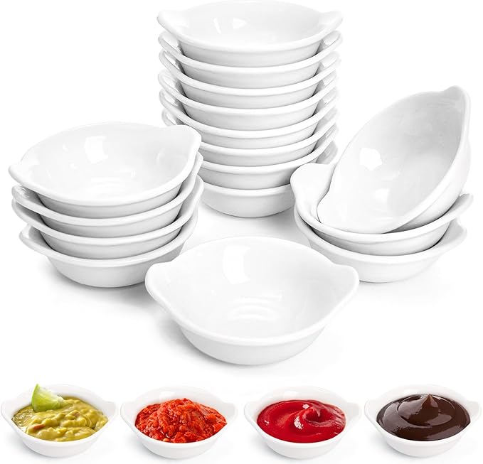 Elsjoy 16 Pack 2 Oz Ceramic Mini Dipping Dishes, Pinch Bowls for Soy Sauce, Ketchup, BBQ