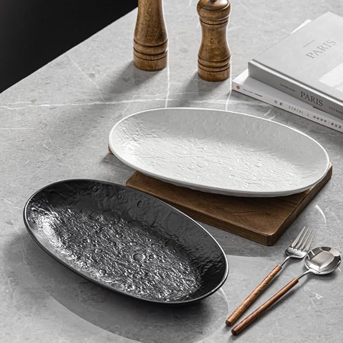 Serving Platter 12 Inches, Ceramic Oval Dinner Plate Set of 2, Serving Dishes for Entertaining, Dishwasher & Oven Safe Kitchen Dinnerware for Salad, Chicken, Pasta, Fish, Beef, White