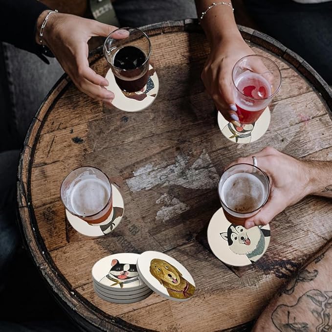 Cute Coasters for Desk Dog Themed Absorbent Ceramic Cup Coasters for Tabletop Protection, Ideal for Various Size Cups Outdoor or Indoor