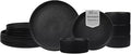 Sango 12 Pieces Stoneware Fluted Dinnerware Set, Modern Black Dishes for 4, Premium Serving Plates and Bowls Sets, Chip & Scratch Resistant, Ceramic Kitchen Dish, Microwave & Dishwasher Safe, Anderson