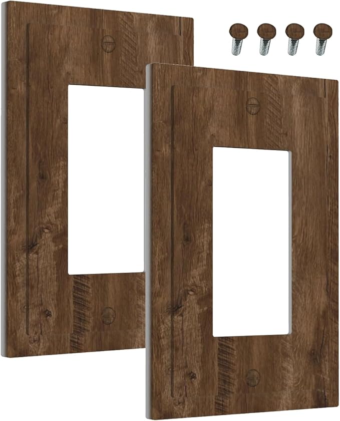 Outlet Covers Brown Rustic Wood Grain Farmhouse 1 Gang Wall Plate Single Rocker Light Switch Cover Decorative GFCI Receptacle Electrical Switchplate for Cabin Bedroom Decor（2 Pack）