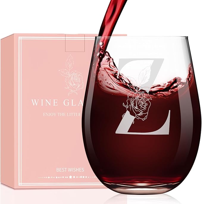 Valentines Day Gifts for Her, Gifts for Women Her Friend Mom Grandma Wife Sister Bridesmaid Nurse, Birthday Galentines Mothers Day Christmas, Personalized Initial Customized Wine Glasses 18OZ(Z)