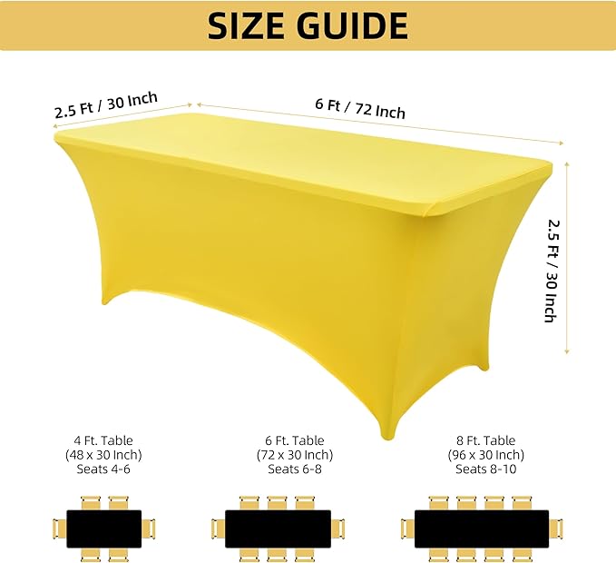 2-Pack 6ft Spandex Table Covers for Rectangle Standard Folding Tables - Wrinkle Resistant Stretch Tablecloths - Ultimate Fitted Table Protector for Parties, Trade Shows, Banquet