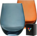 Colored Stemless Wine Glasses for Red or White Wine (Set of 2), 18-Ounces, Large Wine Glasses for Cabernet, Pinot Noir, Burgundy, Bordeaux (Blue&Orange O Wineglass Set of 2)