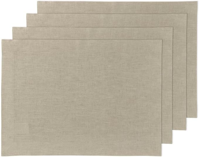 Solino Home Linen Placemats Set of 4 - Vintage Khaki Placemats 14 x 19 Inch - 100% Pure Linen Table Place Mats for Spring, Easter - Fete