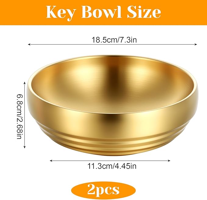 2 Pcs Gold Large Key Bowl, 7.4 Inch Decorative Key Bowl for Entryway Table Catch All Dish Gold Keys Bowls for Entryway Table Home Decor Centerpiece