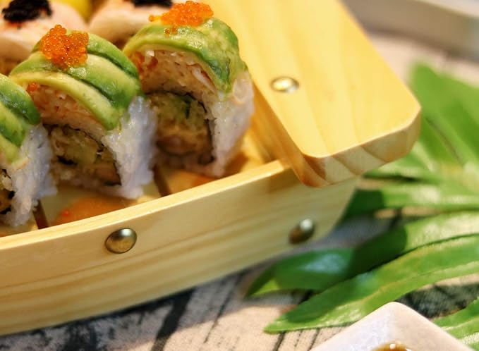 Kichgather 14.5“ Wooden Sushi Serving Tray Boat Plate for Restaurant or Home