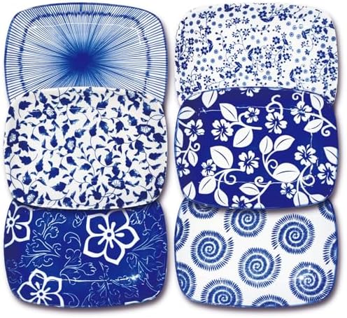 Japanese 7.75Inch Ceramic Square Dessert Plate Set of 6, Table Decor by KeQiu