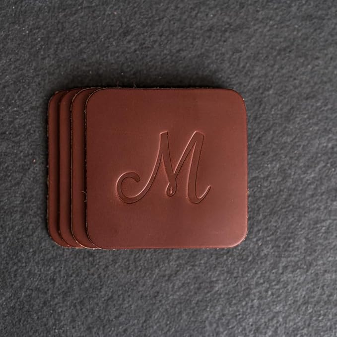 Ox & Pine Personalized Leather Coaster - Sold Individually or in Sets of 4 - Customize Inscription - 100% Full-Grain Leather – 4" Round or 4" Square (Square, Black, Set of 4 Coasters)