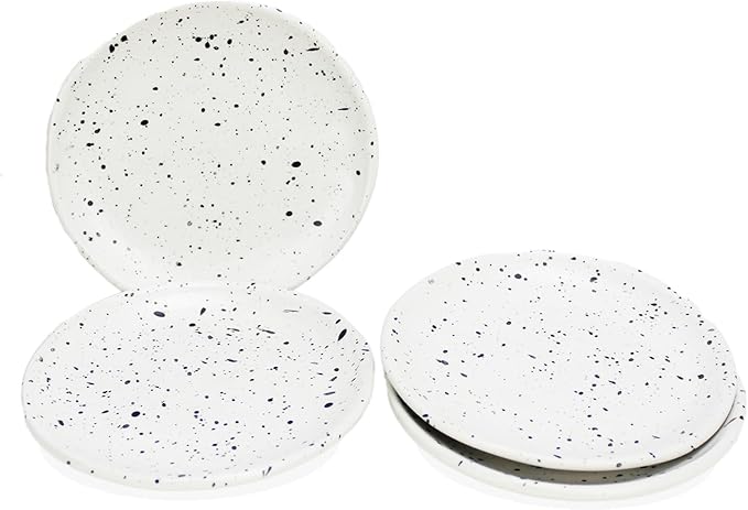 roro Ceramic Canape Plates, Set of 4, Matte White with Dark Speckles, Handmade, 5 Inches Wide