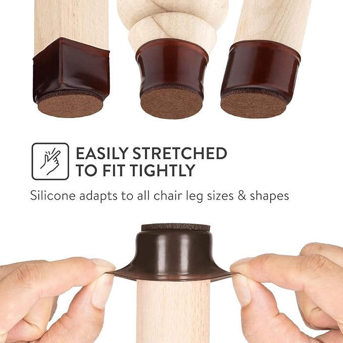 Aneaseit Chair Leg Floor Protectors - 16 pcs Dark Walnut - Felt Bottom Silicone Pads for Hardwood Floors & Furniture Feet - Rubber Caps for Chairs - Large