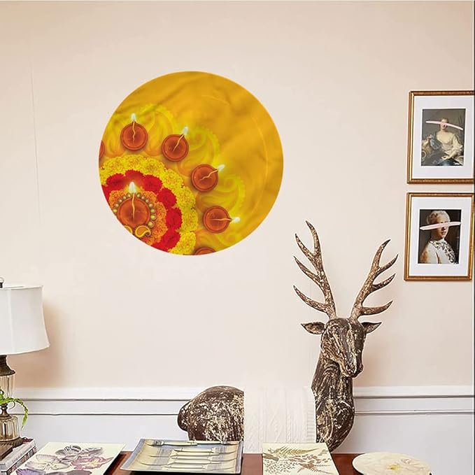 Decorative Plates, Diwali Print Ornament, Flowers Diwali Festive, 6 Inch, Kitchen Wall Decor, Multicolor