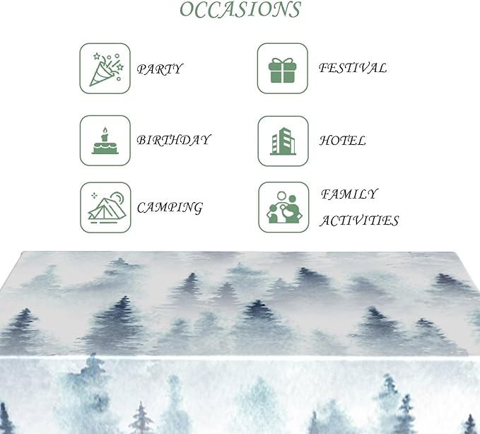 54x78 Inch Nordic Winter Nature Rectangle Tablecloth Misty Foggy Pine Trees Forest Table Cloth Waterproof Stain Resistant Table Cover for Kitchen Dining Picnic BBQ Home Holiday Party