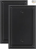 2-Pack Blank Outlet Cover Wall Plate, Metal Switch Plates Outlet Covers, Black Pearls Beaded Decorative Wall Plates for Electrical Outlets
