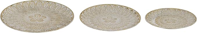 Rustic Round Decorative Tray Set of 3 Vintage Hammered Metal Trays Distressed Design Circle Candle Plate for Candle Coffee Entryway Table Kitchen Bathroom Wedding Party Counter Organizer Decor (White)