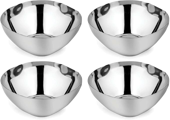 Ahimsa Stainless Steel Bowls for Kids, Durable Pediatrician Designed Toddler Snack Bowl, 12oz, Premium Non Toxic Metal, Easy to Clean & Dishwasher Safe, Set of 4 Classic Silver